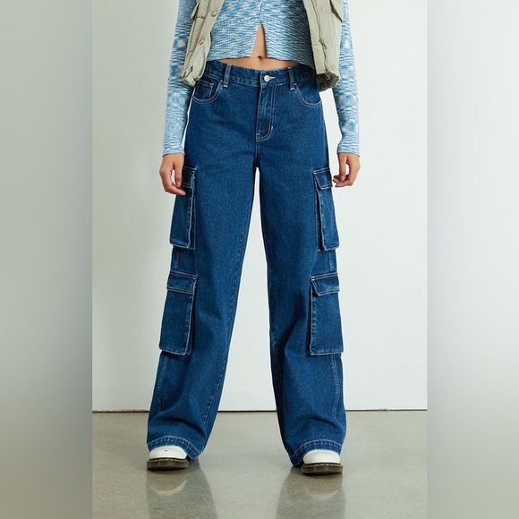 Pacsun Dark Indigo Blue 90's Baggy Cargo Jeans Size 27 NWT